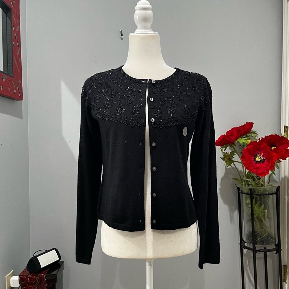 NEW LOFT Merino Wool Beaded Starburst Embellished Classic Cardigan Sweater S NWT